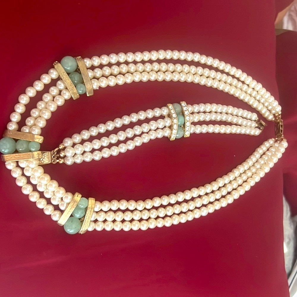 Faux Pearl Necklace & Bracelet Set